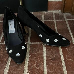 Chic Stylish Black Heels with Crystal Details Gently Used Condition